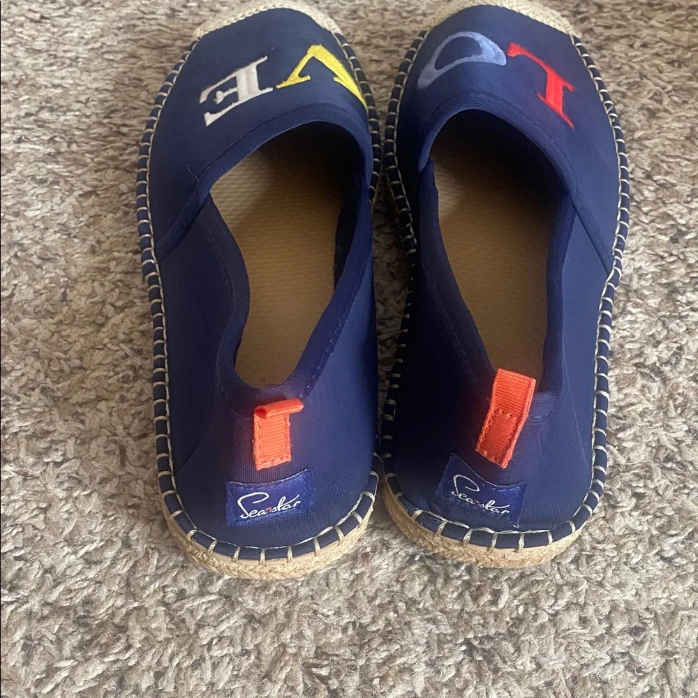 Sea star Beachwear Brand New Never Worn Navy Espadrilles 'LOVE' Embroidery - Picture 3 of 3